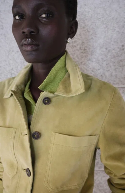 Mango Suede Jacket In Green