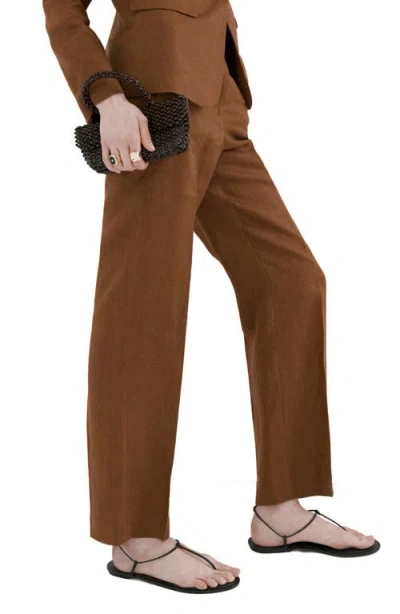 Mango Linen Suit Pants In Brown