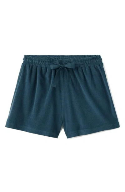 Mango Cotton Blend Terry Shorts In Blue