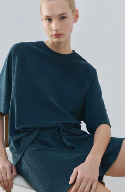 Mango Cotton Blend Terry Shorts In Blue