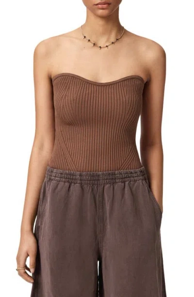 Allsaints Viscose Cruz Bandeau Slim Fit Top In Brown