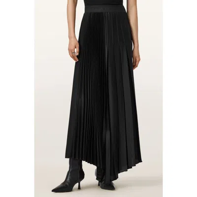 Allsaints Womens Black Jax Pleated Satin Midi Skirt In Black