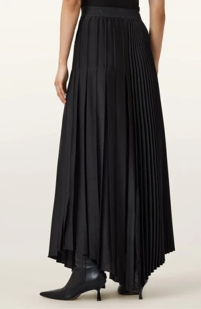 Allsaints Womens Black Jax Pleated Satin Midi Skirt In Black