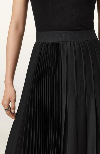 Allsaints Womens Black Jax Pleated Satin Midi Skirt In Black