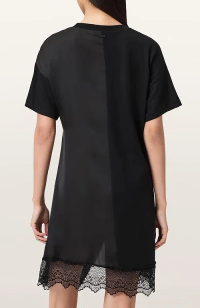 Allsaints Womens Black Lana Lace-embroidered Short-sleeve Cotton Mini Dress In Black