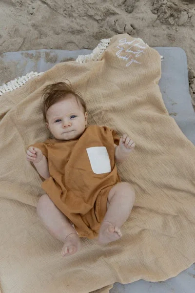 Winnie + Crew Cory Pocket Romper In Brown
