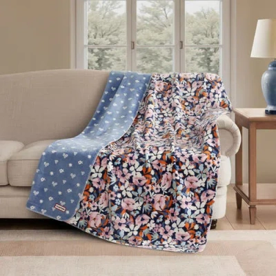 Hunter Reversible Plush Throw Blankets In Blue