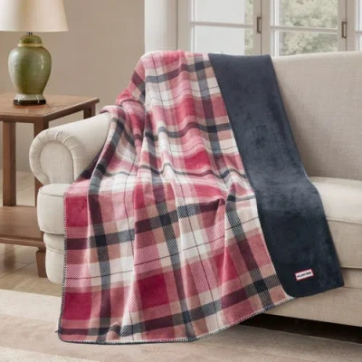 Hunter Reversible Plush Throw Blankets In Red