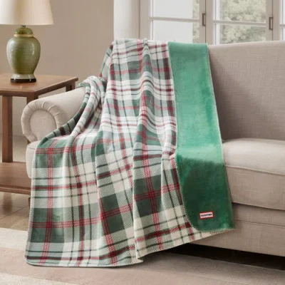 Hunter Reversible Plush Throw Blankets In Green