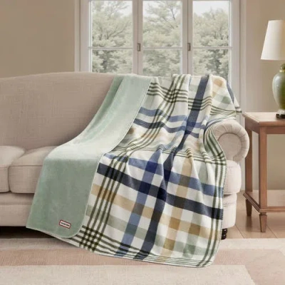 Hunter Reversible Plush Throw Blankets In Green
