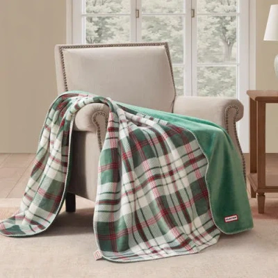 Hunter Reversible Plush Throw Blankets In Green
