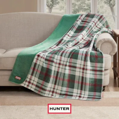 Hunter Reversible Plush Throw Blankets In Green