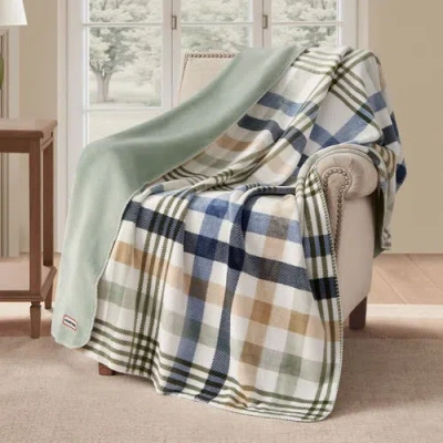 Hunter Reversible Plush Throw Blankets In Green