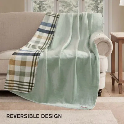Hunter Reversible Plush Throw Blankets In Green