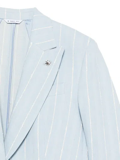 Manuel Ritz Pinstripe-pattern Peak-lapels Jacket In Blue