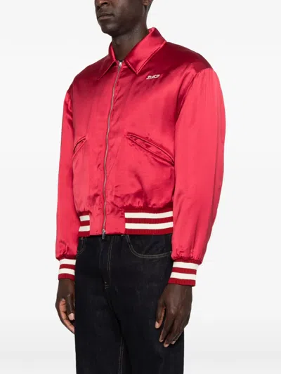 Second / Layer Satin-finish Embroidered Bomber Jacket In Red