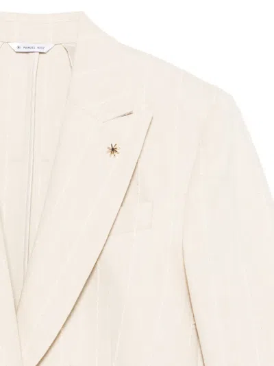 Manuel Ritz Pinstripe-pattern Peak-lapel Jacket In Neutral