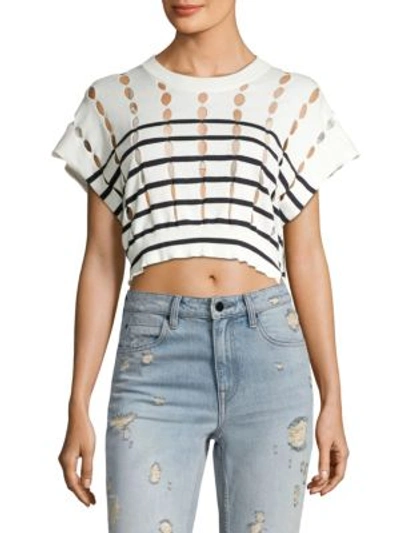 Shop Alexander Wang T Striped Cotton Knit Cropped Top In Ecru Midnight