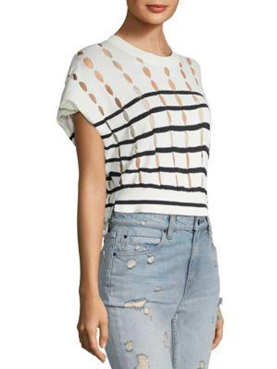 Shop Alexander Wang T Striped Cotton Knit Cropped Top In Ecru Midnight