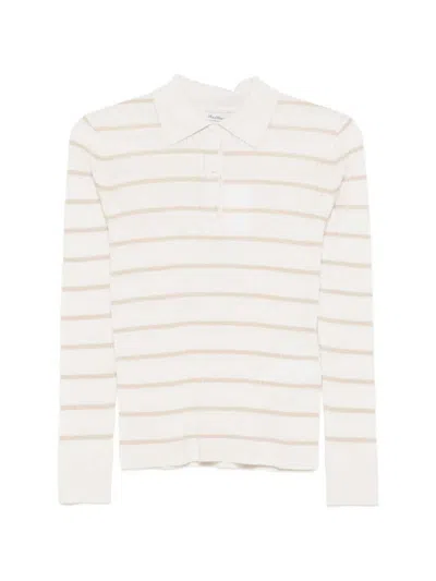 Max Mara Gitano Cashmere Silk Collared Striped Sweater In White