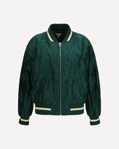 Loewe Womens Dark Green Crinkled-texture Striped-trim Woven Bomber Jacket