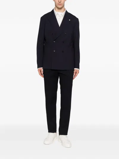 Manuel Ritz Double-breasted Blazer In Blue