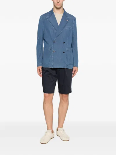 Manuel Ritz Double-breasted Denim Jacket In Blue