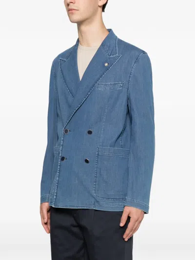 Manuel Ritz Double-breasted Denim Jacket In Blue