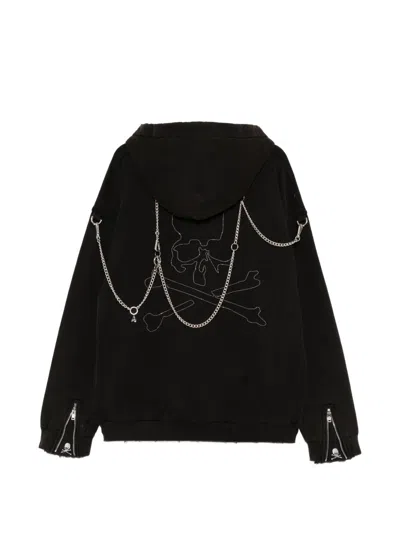 Mastermind Japan Distressed Zip-up Hoodie In Black