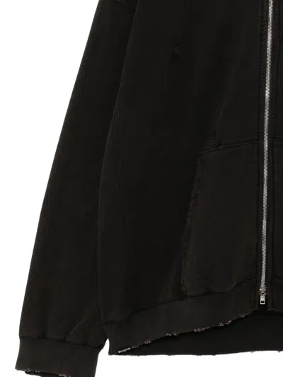 Mastermind Japan Distressed Zip-up Hoodie In Black