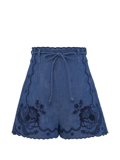 Zimmermann Womens Railway Blue Aster Embroidered Denim Shorts Xs In Blue