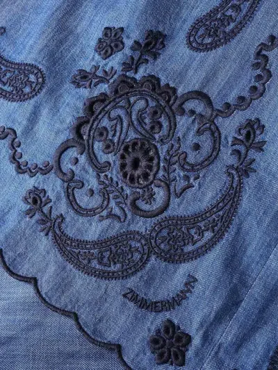 Zimmermann Womens Railway Blue Aster Embroidered Denim Midi Dress Xxs In Blue
