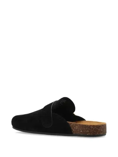 Tory Burch Mellow Black Slip-on Mule With Metallic Logo Buckle In Suede Woman
