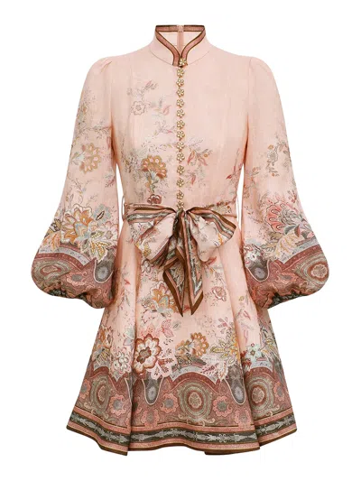 Zimmermann Womens Pink Paisley Alchemy Belted Floral-print Linen Mini Dress In Multi