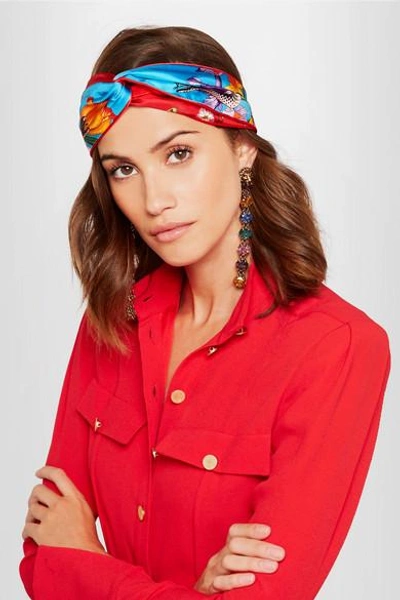 Shop Gucci Printed Silk-twill Headband In Red