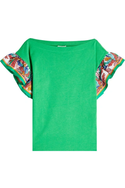 Emilio Pucci Cotton Top With Printed Silk Sleeves In Green