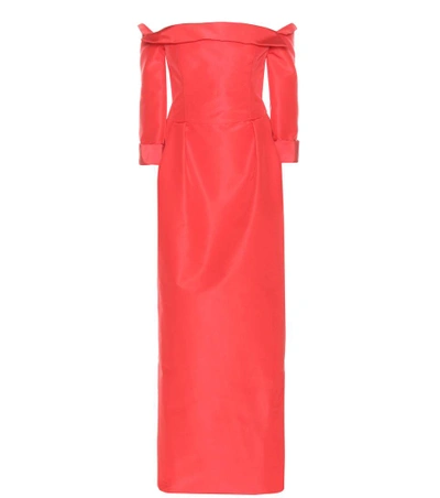 Carolina Herrera Off-the-shoulder Silk Dress In Red
