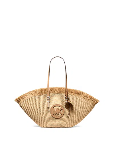 Michael Kors Isa Large Crochet Straw Fan Tote Bag In Neutral