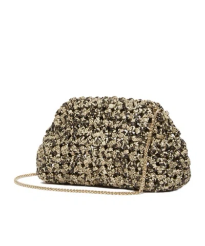 Marella Python-print Woven Clutch In Brown