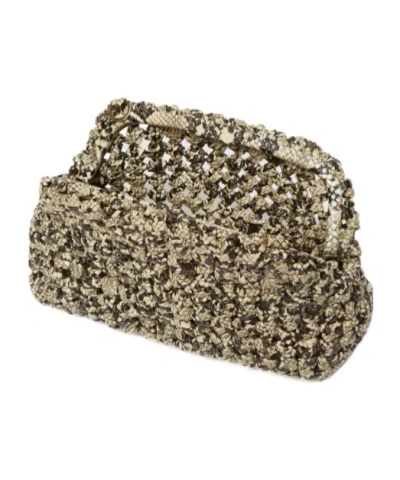 Marella Python-print Woven Clutch In Brown