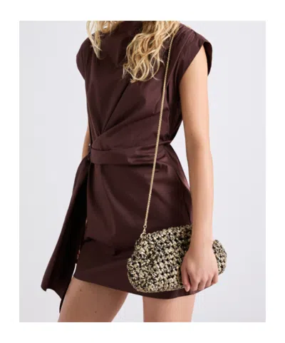 Marella Python-print Woven Clutch In Brown