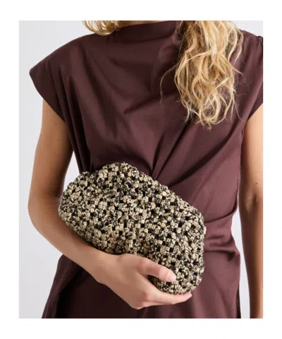 Marella Python-print Woven Clutch In Brown