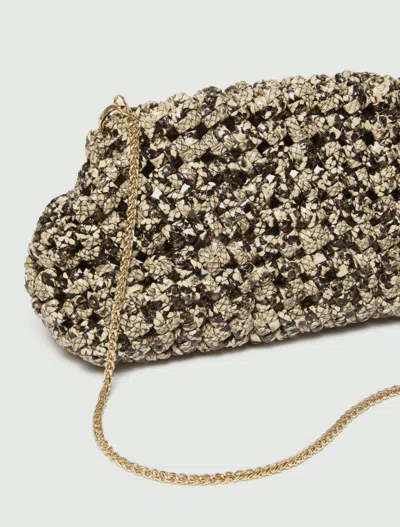 Marella Python-print Woven Clutch In Brown