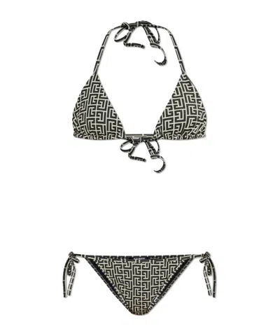 Balmain Labirinto-print Bikini In Black