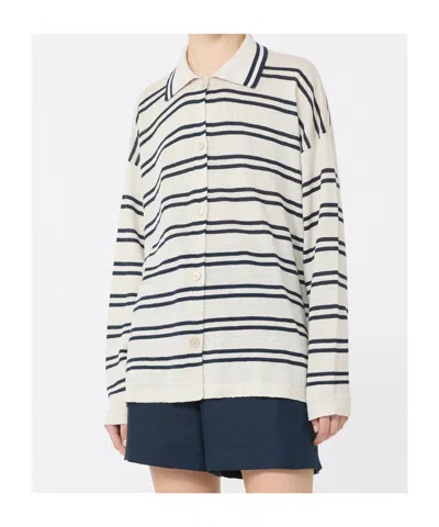 Max Mara Linen Stripe Cardigan In Multi