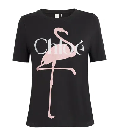 Chloé Women Black Crewneck T-shirt With Maxi Logo Print On The Front In Cotton Woman In Black
