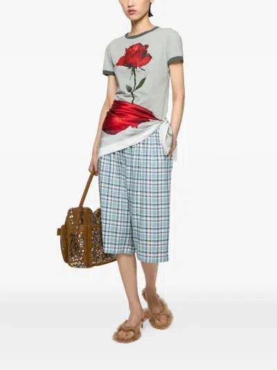 Acne Studios Rose-print Ringer T-shirt In Gray