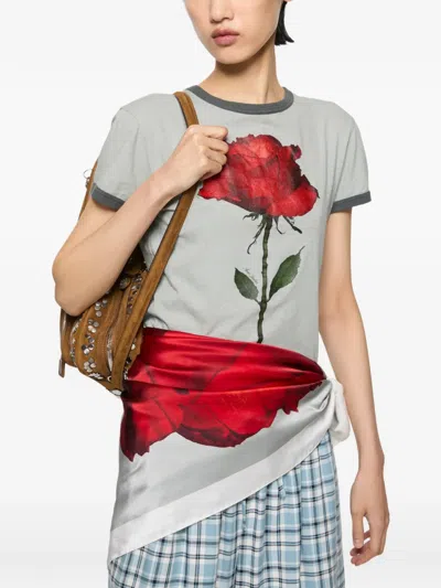 Acne Studios Rose-print Ringer T-shirt In Gray