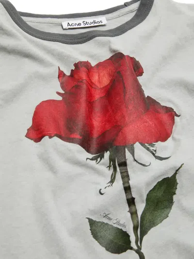 Acne Studios Rose-print Ringer T-shirt In Gray