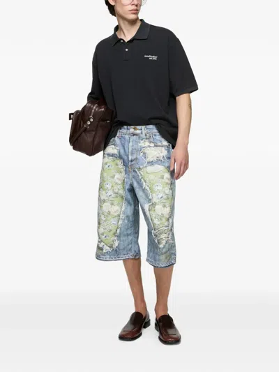 Acne Studios Floral-patchwork Distressed Shorts In Blue